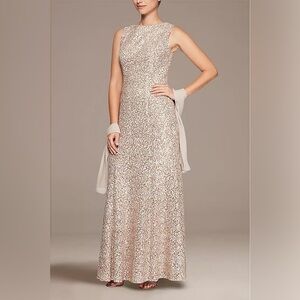 ALEX EVENINGS High Neck Sequin Fit and Flare Dress with Shawl size 16 new w tags